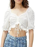🛒 Crop Bluz Balon Kollu Büzgülü Fırfırlı — %56 İndirim