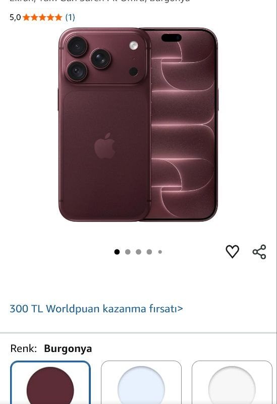 Apple iPhone 18 Pro, 256 GB, A20 Pro Çip | ProMotion teknolojisine sahip 6.3 inç Super Retina XDR Ekran, Tüm Gün Süren Pil Ömrü; Burgonya –