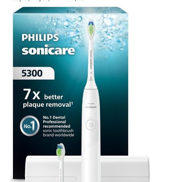 Philips Sonicare 5300 Şarjlı Diş Fırçası, 21 Gün Şarj, 7 kat plak temizliği, Basınç sensörü, 2 mod, Seyahat kabı, 2 başlık, Beyaz, HX7108/03