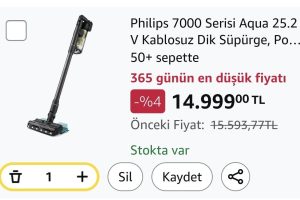 Philips 7000 Serisi Aqua 25.2 V Kablosuz Dik Süpürge, PowerCyclone 12, 80 dk’ya Kadar Kullanım, XC7153/10