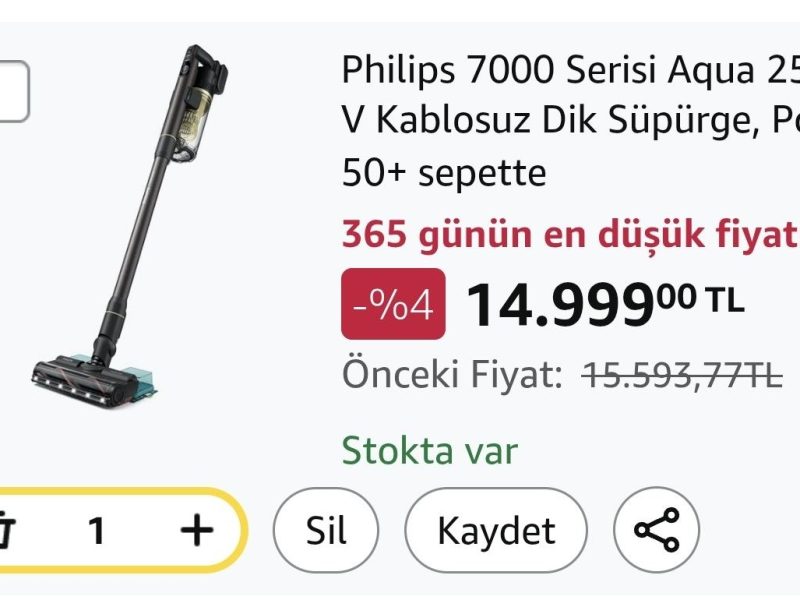 Philips 7000 Serisi Aqua 25.2 V Kablosuz Dik Süpürge, PowerCyclone 12, 80 dk’ya Kadar Kullanım, XC7153/10