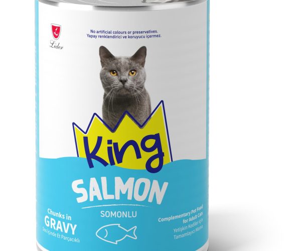 🚨 King Sos İçinde Et Parçacıklı Somonlu Yetişkin Kedi Konserve Maması 400g — %9 İndirim