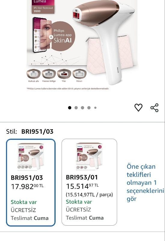 Philips Lumea 9900 Serisi Brı951/03 Ipl Tüy Alma, Skinaı, Vücut, Yüz, Koltuk Altı, Bikini,4 Başlık, Çanta