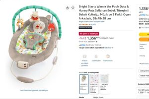 Bright Starts Winnie the Pooh Dots & Hunny Pots Sallanan Bebek Titreşimli Bebek Koltuğu, Müzik ve 3 Farklı Oyun Arkadaşlı, 58x48x58 cm