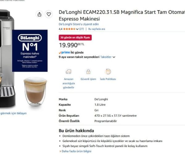 De’Longhi ECAM220.31.SB Magnifica Start Tam Otomatik Espresso Makinesi