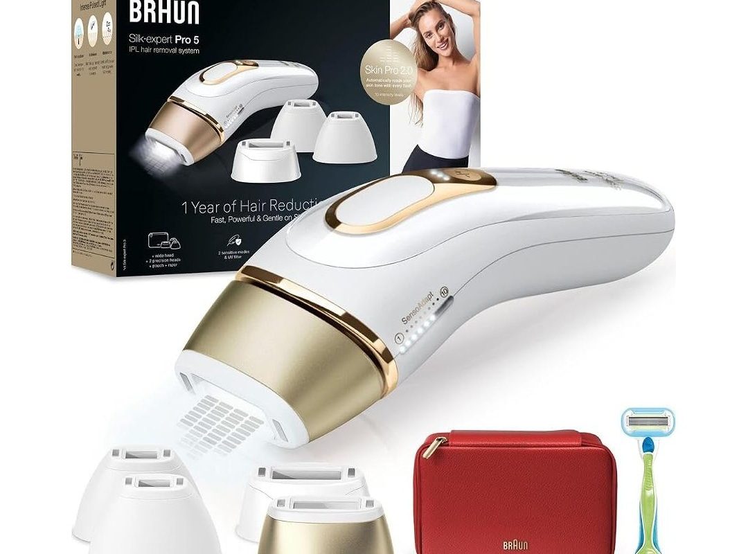 🛍️ Braun IPL Silk·expert Pro 5, Evde Tüy Alma, Çanta, Venus Tıraş Makinesi, 4 Başlık ile, PL5382