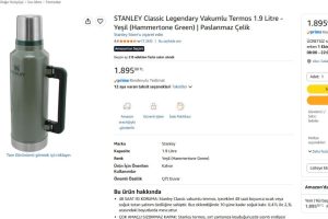 STANLEY Classic Legendary Vakumlu Termos 1.9 Litre – Yeşil (Hammertone Green) | Paslanmaz Çelik