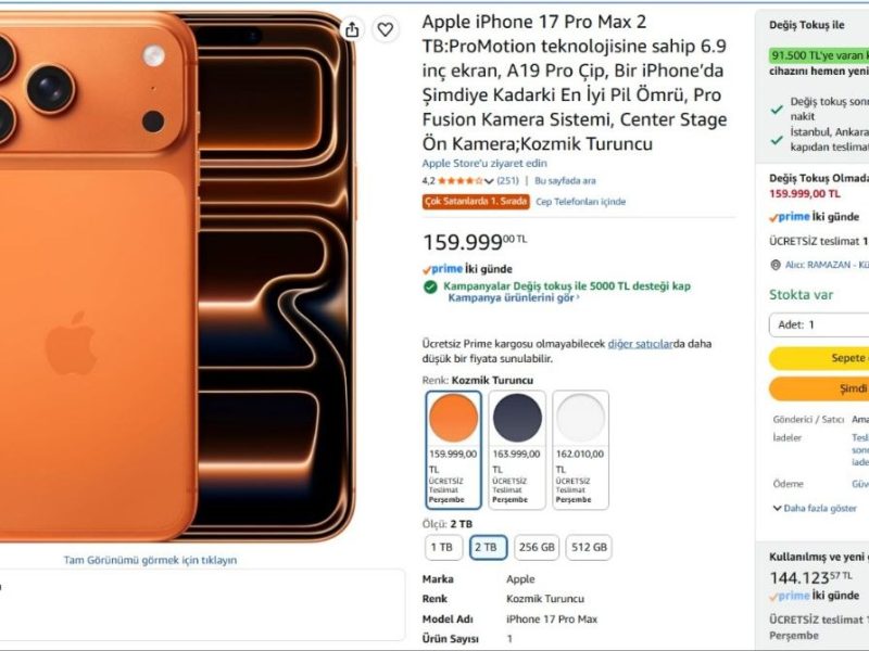Apple iPhone 17 Pro Max 2 TB Kozmik Turuncu