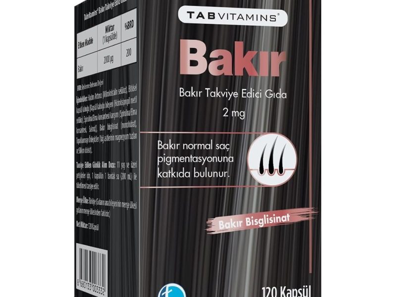 🛍️ TABVITAMINS Bakır 120 Bitkisel Kapsül Bakır Bisglisinat 2 mg