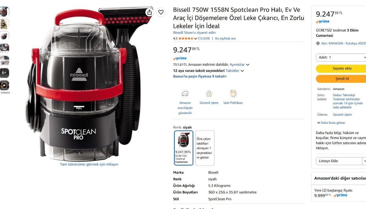 Bissell 750W 1558N Spotclean Pro Halı, Ev Ve Araç İçi Döşemelere Özel Leke Çıkarıcı, En Zorlu Lekeler İçin İdeal
