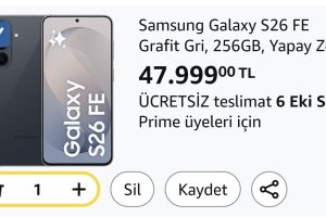 Samsung Galaxy S26 FE Grafit Gri, 256GB, Yapay Zeka Fotoğraf Editörü, 50MP Kamera, Photo Assist, My FanCam, Super Steady Video, 4900 mAh Pil, 8GB Bellek (Samsung Türkiye Versiyonu)