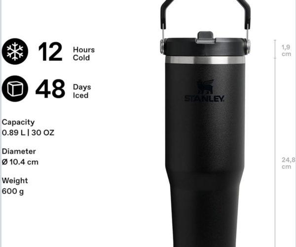 Stanley IceFlow Flip Straw Tumbler Pipetli Termos Bardak, Siyah 2.0, 0.89 Litre