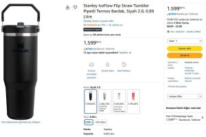Stanley IceFlow Flip Straw Tumbler Pipetli Termos Bardak, Siyah 2.0, 0.89 Litre