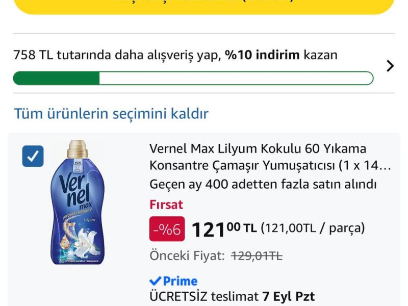 Vernel Max Lilyum Kokulu 60 Yıkama Konsantre Çamaşır Yumuşatıcısı (1 x 1440 mL) — %50 İndirim