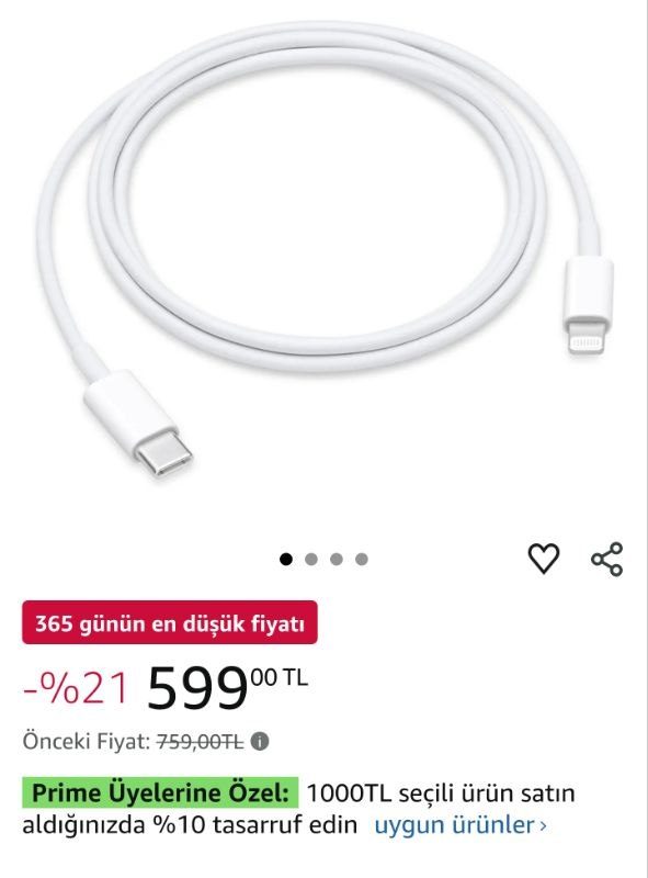 Apple USB-C – Lightning Kablosu (1 m)
