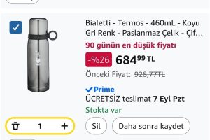 Bialetti termos 460 ml koyu gri renk paslanmaz çelik çift katmanlı