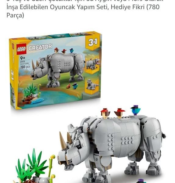 Sınırlı süreli fırsat: LEGO Creator 3’ü 1 Arada Muhteşem Gergedan ile Kuşlar 31171 | 9 Yaş ve Üzeri Çocuklar için Su Aygırı veya Mors Olarak İnşa Edilebilen Oyuncak Yapım Seti, Hediye Fikri (780 Parça)