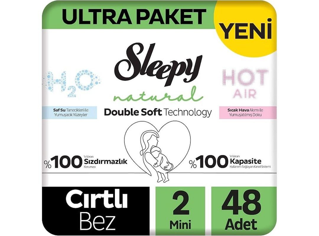 🛍️ Sleepy Natural Double Soft Ultra Paket Bebek Bezi 2 Numara Mini 48 Adet
