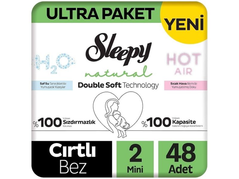 🛍️ Sleepy Natural Double Soft Ultra Paket Bebek Bezi 2 Numara Mini 48 Adet
