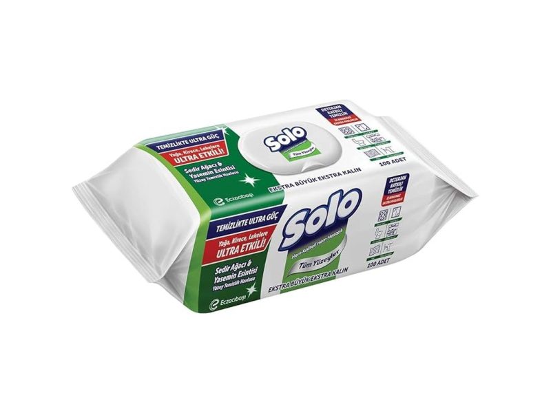 🛍️ SOLO Yüzey Temizleme Mendili Ultra Güç Sedir & Yasemin, 100 Yaprak