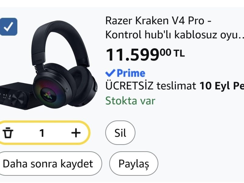 Razer Kraken V4 Pro – Kontrol hub’lı kablosuz oyun kulaklığı – Sensa HD haptikler (OLED kontrol hub’ı, TriForce 40mm sürücüler, HyperSpeed & Bluetooth, THX Audio) Siyah