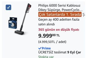 Philips 6000 Serisi Kablosuz Dikey Süpürge, PowerCyclone 11 (XC6552/01) ve Philips Orijinal Yedek Filtre – Kablosuz Süpürge 6000, 7000 ve 8000 Serisi ile Uyumlu (XV1681/01)