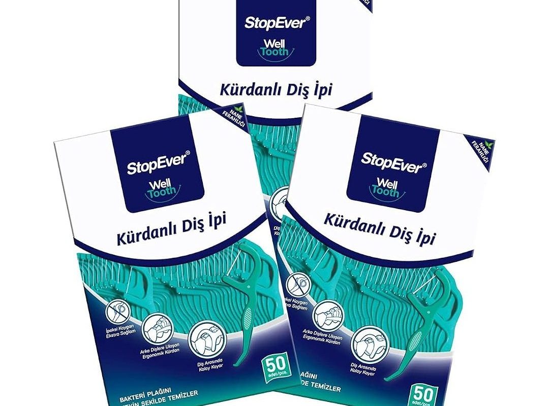 🛍️ StopEver Well Tooth Kürdanlı Diş İpi 3’lü Paket | Nane Aromalı | 150 Adet (3 x 50) | Diş Arası Temizliği, Ağız Hijyeni ve Günlük Kullanım için İdeal