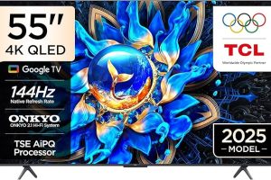 🚨 TCL 55 inç Akıllı TV 55T8C 4K QLED Renkli Quantum Crystal HDR10+ Oyun Google TV, 144Hz Doğal Yenileme Hızı, ONKYO 2.1 Hi-Fi Ses Sistemi, Dolby Atmos, DTS Virtual X, MEMC, Game Master (2025 Modeli)
