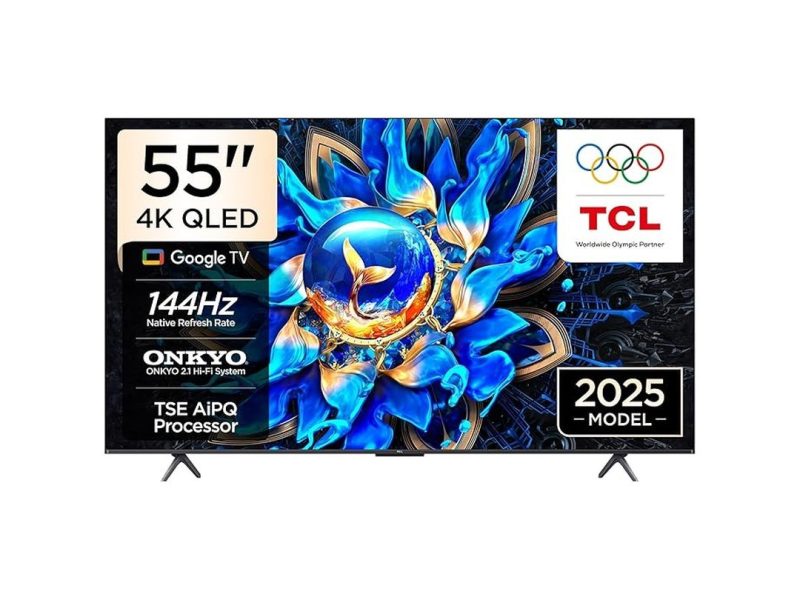 🛍️ TCL 55 inç Akıllı TV 55T8C 4K QLED Renkli Quantum Crystal HDR10+ Oyun Google TV, 144Hz Doğal Yenileme Hızı, ONKYO 2.1 Hi Fi Ses Sistemi, Dolby Atmos, DTS Virtual X, MEMC, Game Master (2025 Modeli)