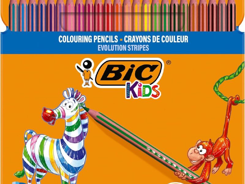 🛒 BIC Kids Evolution Stripes Kuru Boya Kalemi, 24’lü Kutu, Kıymık Oluşturmaz, Çiğnemeye Karşı Dayanıklı, Kolay Açılır — %39 İndirim