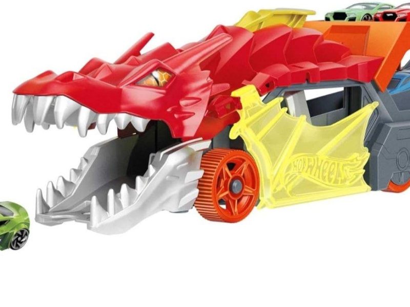 Hot Wheels fırlatıcı ve taşıyıcı ejderha Hot Wheels™ Şehri fırlatıcı ve taşıyıcı ejderha, ağzından araba püskürtür, 3 yaş ve üzeri çocuklar için hediye GTK42