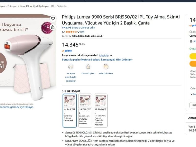 Philips Lumea 9900 Serisi BRI950/02 IPL Tüy Alma, SkinAI Uygulama, Vücut ve Yüz için 2 Başlık, Çanta