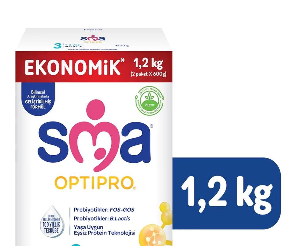 SMA Optipro 3, 1-3 Yaş Devam Sütü, 1.2 kg (2 x 600 g) – 1200 gr