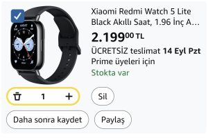 Xiaomi Redmi Watch 5 Lite Black Akıllı Saat, 1.96 İnç AMOLED Ekran, Dahili GPS, Bluetooth ile Arama, Siyah