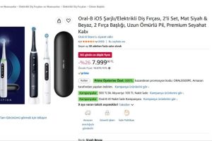 Oral-B iO5 Şarjlı/Elektrikli Diş Fırçası, 2’li Set, Mat Siyah & Beyaz, 2 Fırça Başlığı, Uzun Ömürlü Pil, Premium Seyahat Kabı — %93 İndirim