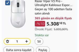 Razer Viper V3 Pro – Ultralight Kablosuz Espor Oyun Mouse’u (8K Hz HyperPolling, 55g hafif tasarım, Focus Pro Sensör 35K DPI, HyperSpeed Kablosuz, 95 saat pil ömrü) Beyaz