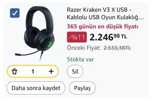 Razer Kraken V3 X USB – Kablolu USB Oyun Kulaklığı (285 g’da ultra hafif, TriForce 40 mm sürücüler, HyperClear Kardioid Mikrofon, 7.1 surround ses, Chroma RGB) Siyah