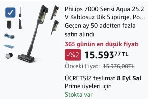 Philips 7000 Serisi Aqua 25.2 V Kablosuz Dik Süpürge, PowerCyclone 12, 80 dk’ya Kadar Kullanım, XC7153/10