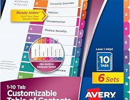 Avery 3 Halka Bağlayıcı için 10 Sekmeli Bölücü, Özelleştirilebilir İçindekiler, Çok Renkli Sekmeler, 6 Takım (11188) — %47 İndirim | Amazon TR Fırsatı