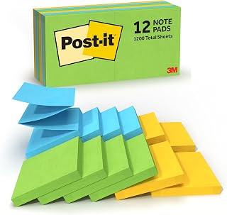 Post-It Pop-up Notes, 3 x 3, Jaipur Collection, 12 PADS/PACK Mavi, Turuncu, Sar 100 yaprak Pouch kendinden yap kanl