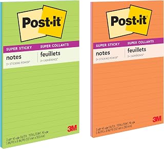 Post-it Süper Yapışkan Notlar, 2 Çizgili Yapışkan Not Defteri, 5 x 8 inç, Okul Malzemeleri, Ofis Ürünleri, Dikey Yüzeyler, Monitörler, Duvarlar ve Pencereler için Yapışkan Notlar, Enerji Arttırma