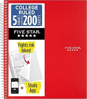 Five Star Spiral Defter + Çalışma Uygulaması, 5 Konu, Kolej Çizgili Kağıt, Mürekkep Kanamasıyla Mücadele, Suya Dayanıklı Kapak, 200 Yaprak, Kırmızı (72077) — %35 İndirim | Amazon TR Fırsatı