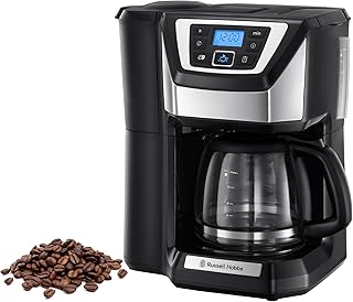 Russell Hobbs Victory Öğütücülü Kahve Makinesi (1,5 l cam sürahi, 12 fincan, dijital programlanabilir zamanlayıcı, öğütme ayarı, kahve çekirdekleri için kahve makinesi, filtre kahve makinesi 22000-56