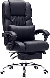 SONGMICS Ayak Uzatmalı Ofis Koltuğu, Bel Destekli, Suni Deri, Siyah 67 x 66 x 116 cm Obg71B