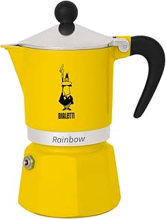 Bialetti - Rainbow: 3 Cups Ocak Üstü Espresso Pişirici - 130ml - Sarı Renk - Alüminyum Gövde - Patentli Güvenlik Valfi - Tüm Ocak Türleri İçin Uygundur (İndüksiyon Hariç)