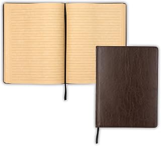 Samsill Vintage Sert Kapaklı Defter, Büyük PU Deri Yazı Defteri, 18,5 x 25,5 cm, 100 Parşömen Tarzı Çizgili Çarşaf (200 Sayfa), Koyu Kahverengi