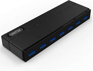 Unitek Hub 7 Port USB 3.0 aktif güç kaynağı, veri merkezi çoklu dağıtıcı, PC, dizüstü bilgisayar, klavye, fare, yazıcı, iOS (Mac) + Windows uyumlu, tak ve çalıştır, siyah