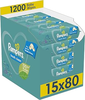 Pampers Fresh Clean Bebek Islak Mendili, 15 Paket x 80 Yaprak, Toplam 1200 Yaprak