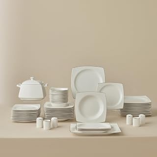 Karaca Talia Fine Cream 60 Parça 12 Kişilik Yemek Takımı Platin Kare