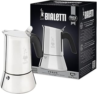 Bialetti - Venus: 10 Cups Ocak Üstü Espresso Pişirici - 460ml - Gümüş Renk - Paslanmaz Çelik Gövde - Patentli Güvenlik Valfi - Tüm Ocak Türleri İçin Uygundur (İndüksiyon Dahil)